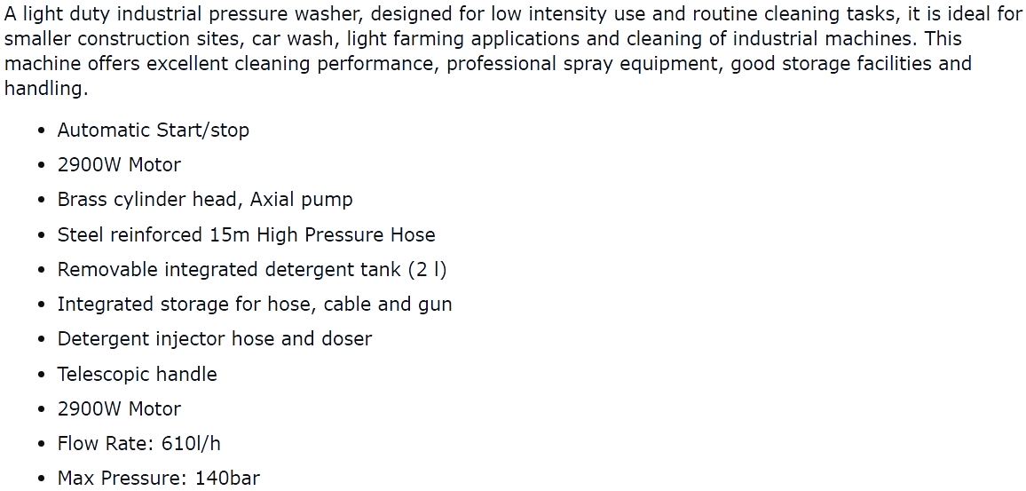 מכונת שטיפה בלחץ נילפיסק NILFISK MC 2C-140 610 XT 2900W